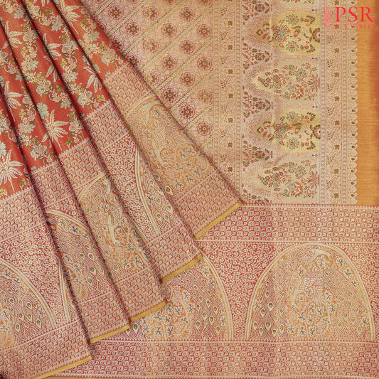 Coral Red Kanchipuram Tissue Silk Saree