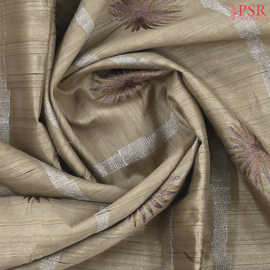 Tussar Beige Kosa Embroidery Saree