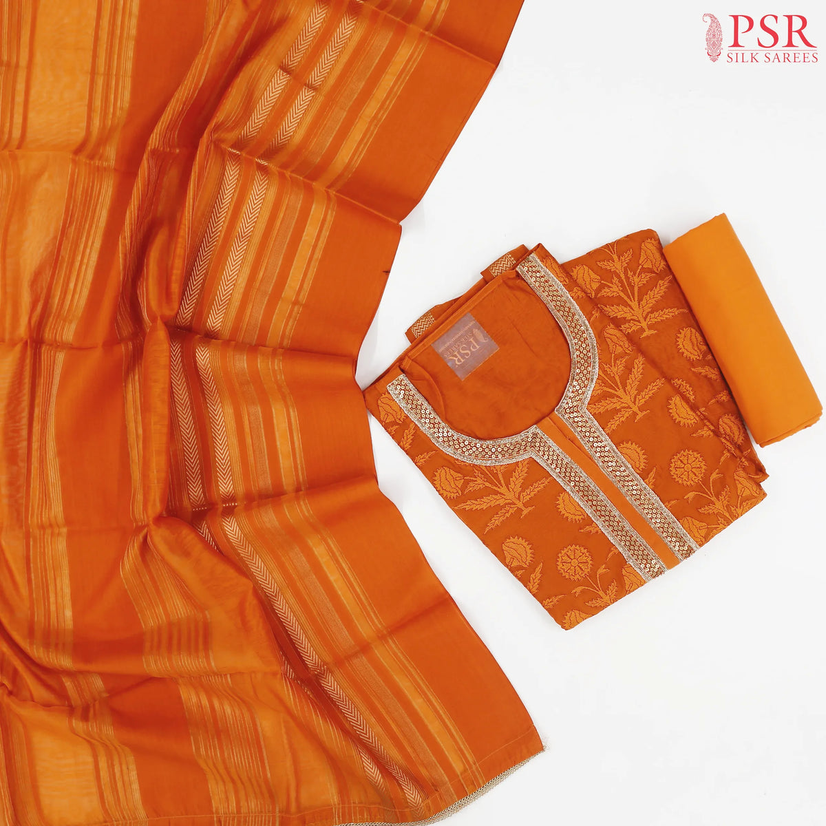 Orange Silk Cotton Dress Material