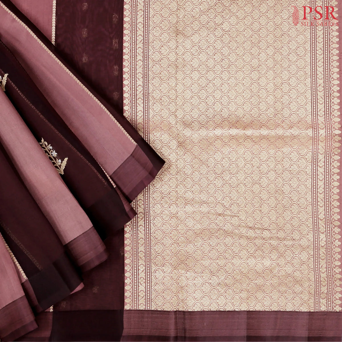Dark Mauve Kora Banaras Silk Saree