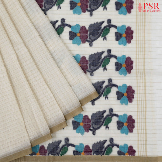 Cream White Byloom Cotton Saree
