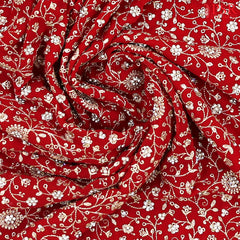 Red Georgette Laser Embroidery Saree