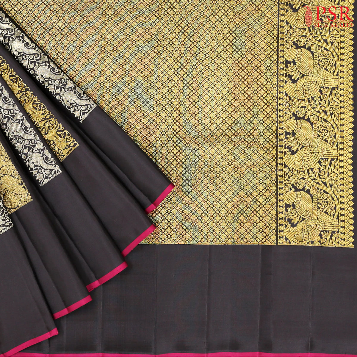 Black Kanchipuram Jacquard Silk Saree