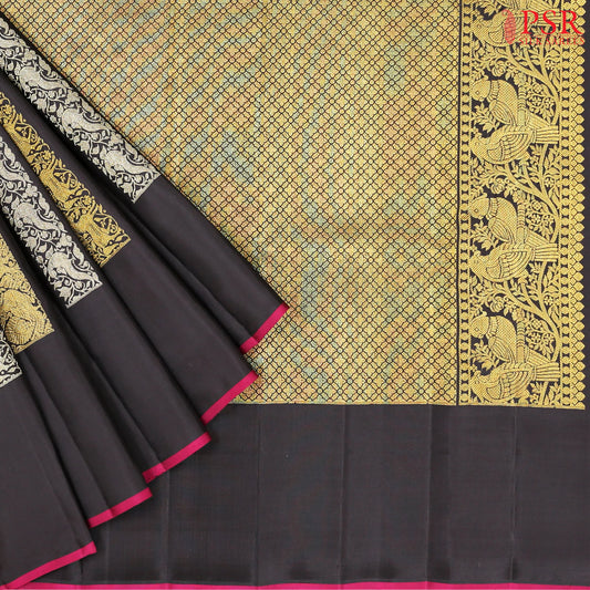 Black Kanchipuram Jacquard Silk Saree