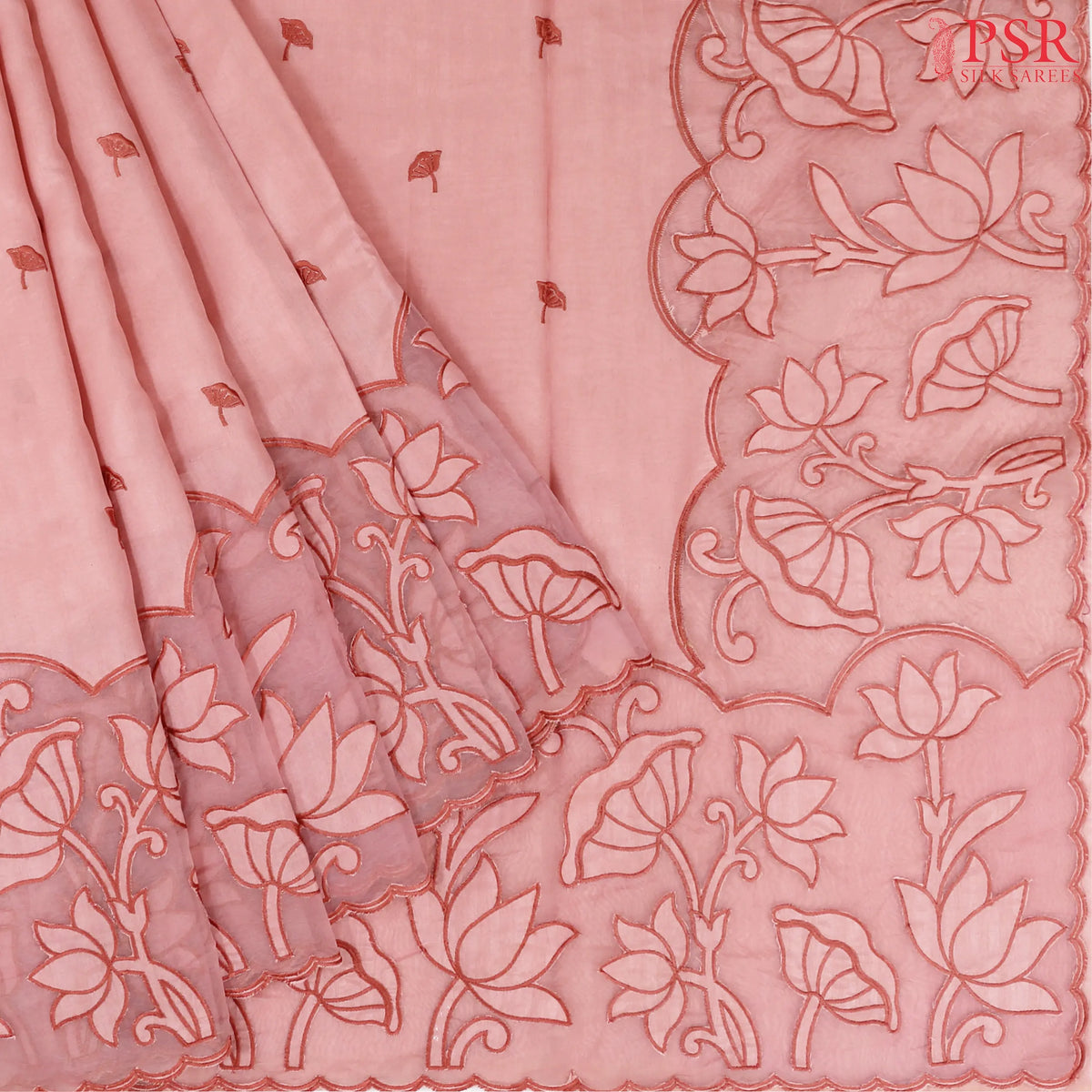Flamingo Pink Organza Embroidery Saree