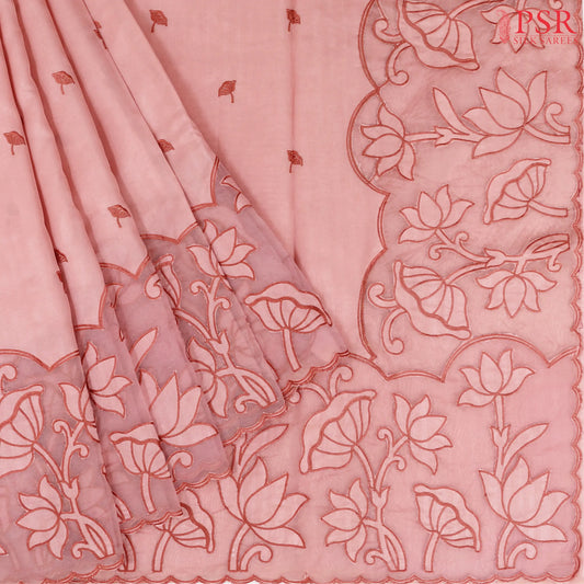 Flamingo Pink Organza Embroidery Saree