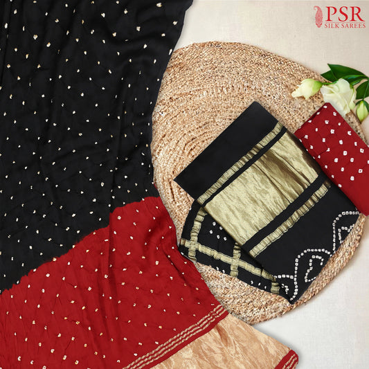Black Bandhini Silk Dress Material
