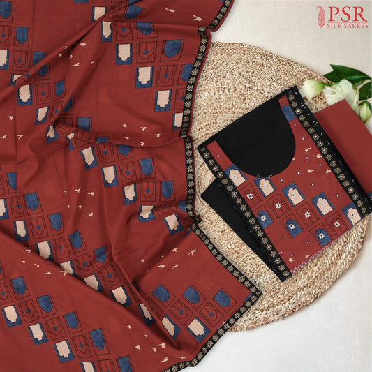 Black Cotton Embroidery Dress Material