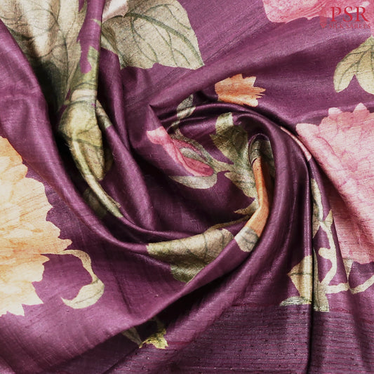Dark Magenta Purple Kadhi Tussar Silk Saree