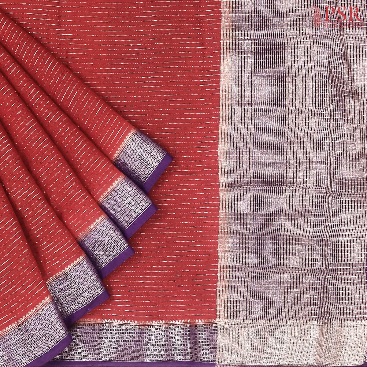 Cherry Red Assam Saree