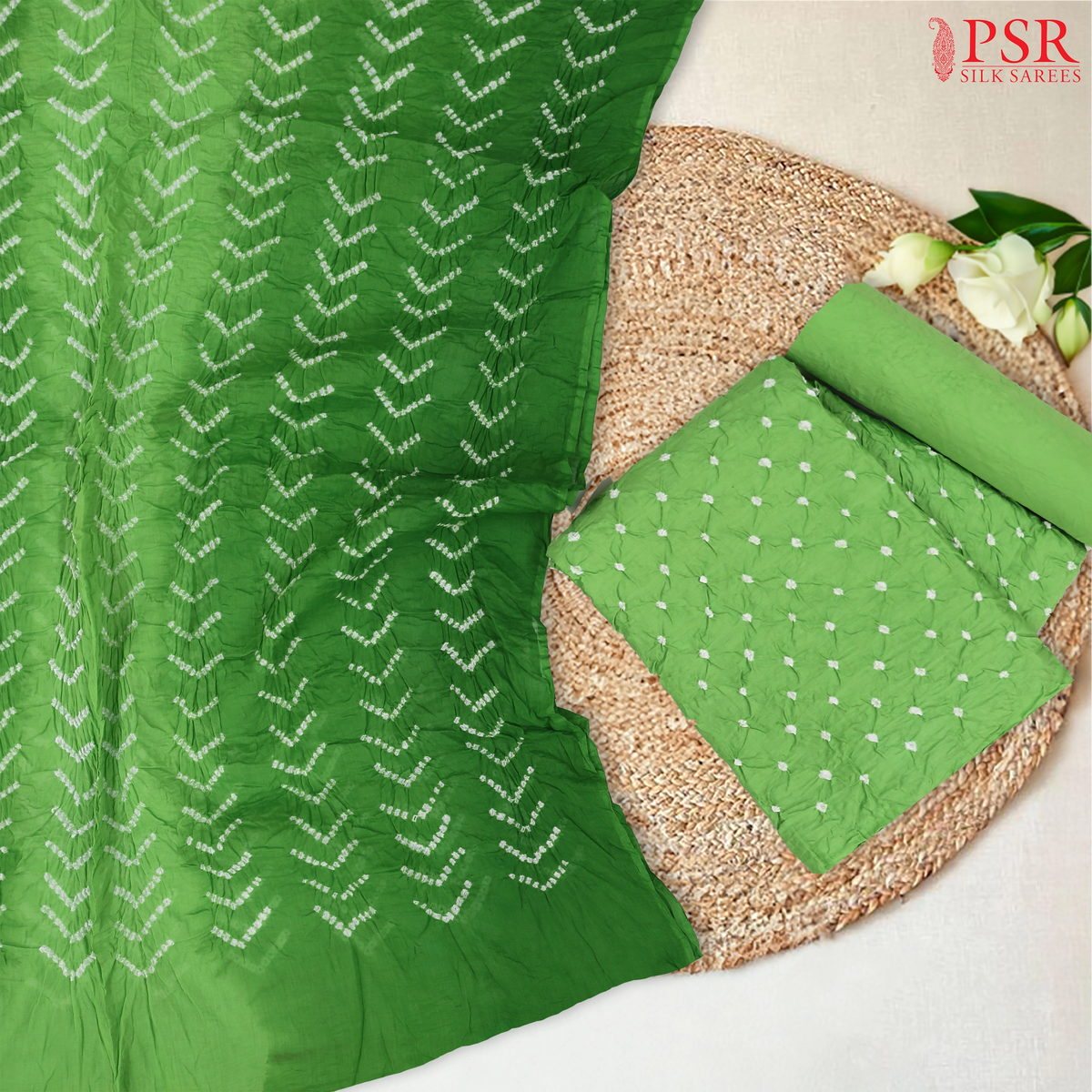Light Green Bandhini Dress Material