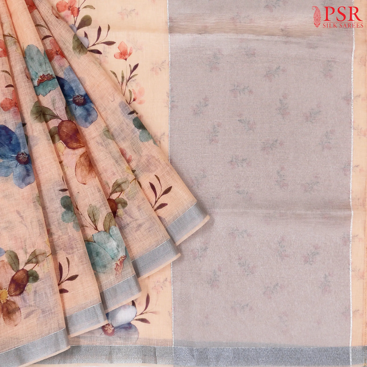 Cantaloupe Peach Linen Saree