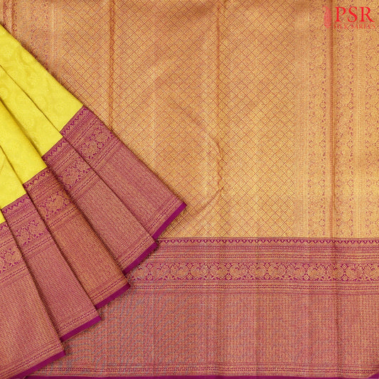 Corn Yellow Kanchipuram Jacquard Tissue Silk Saree