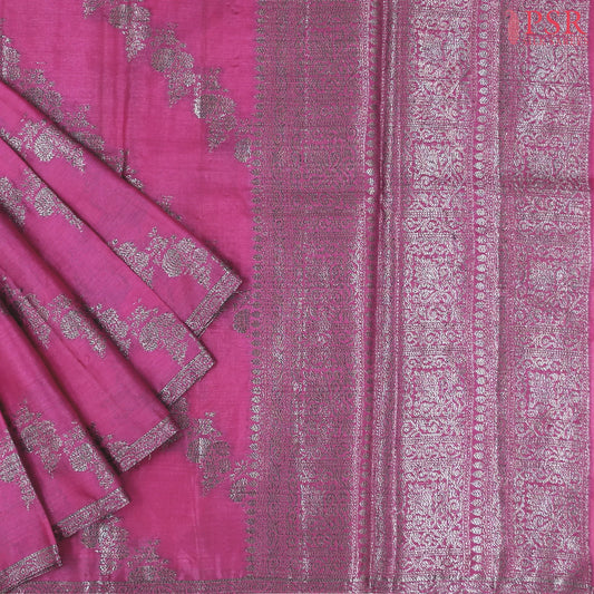 Deep Pink Banaras Tussar Silk Saree