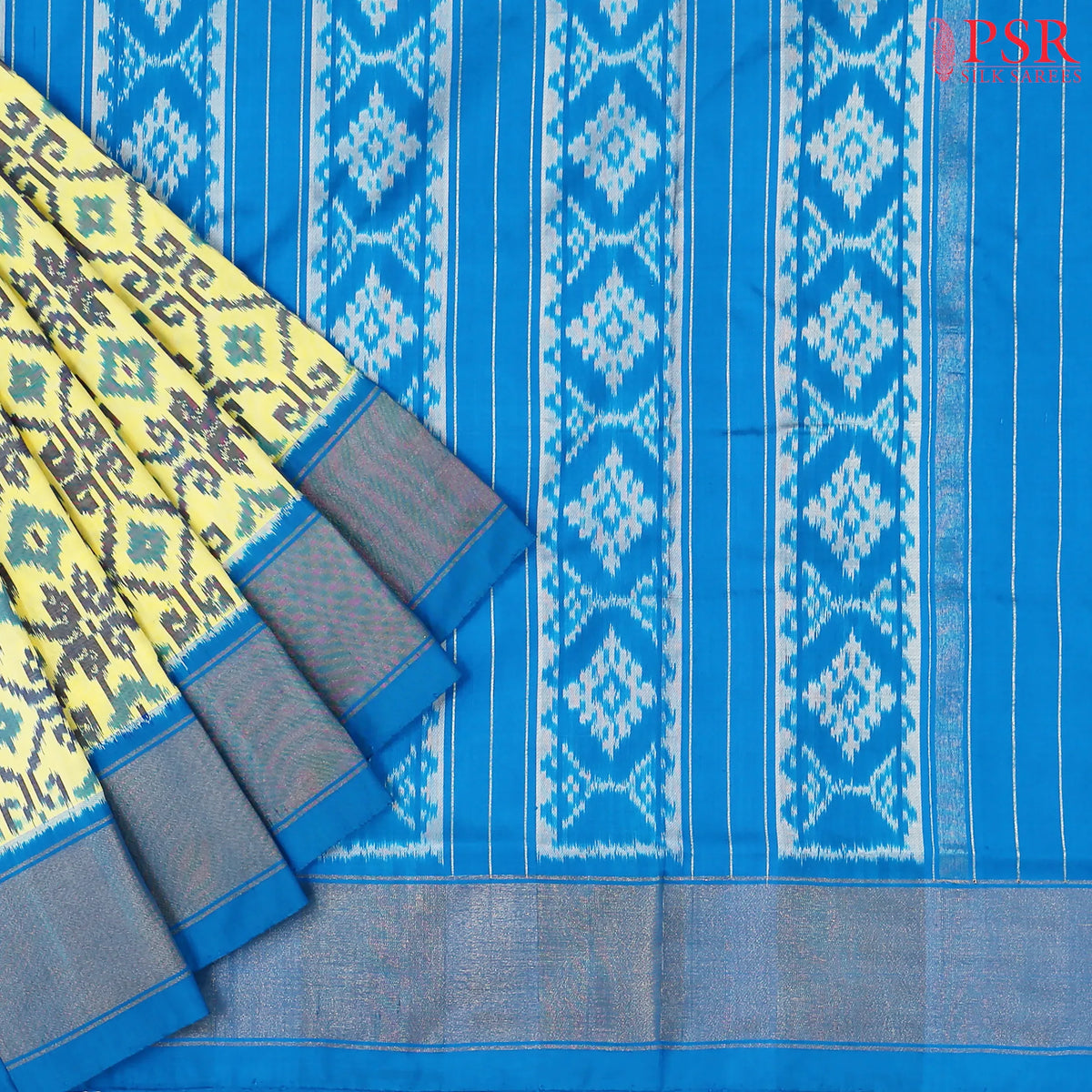 Parchment Yellow Pochampally Ikat Silk Saree