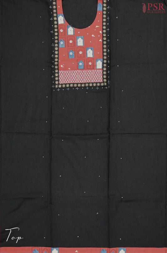 Black Cotton Embroidery Dress Material