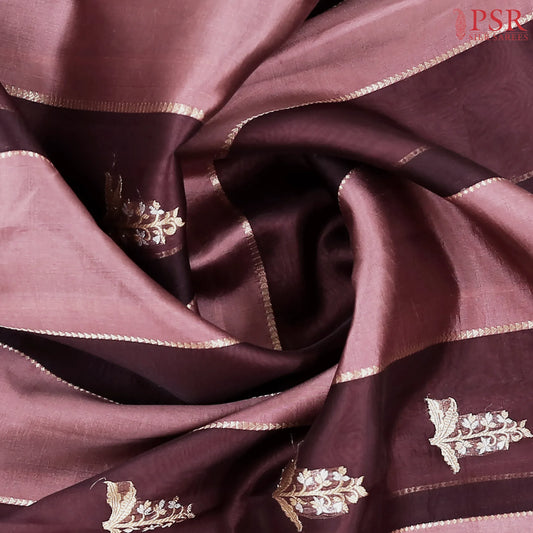 Dark Mauve Kora Banaras Silk Saree