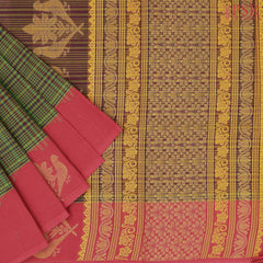 Olive Green & Burgundy Kovai Cotton Saree