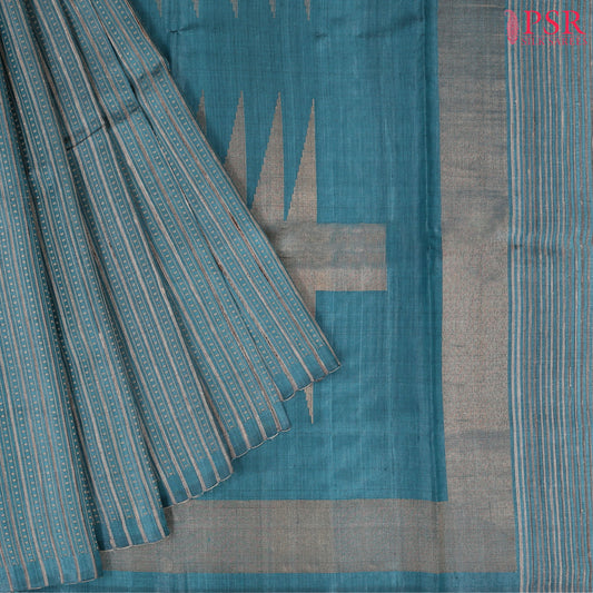 Cerulean Blue Gicha Kadhi Tussar Silk Saree