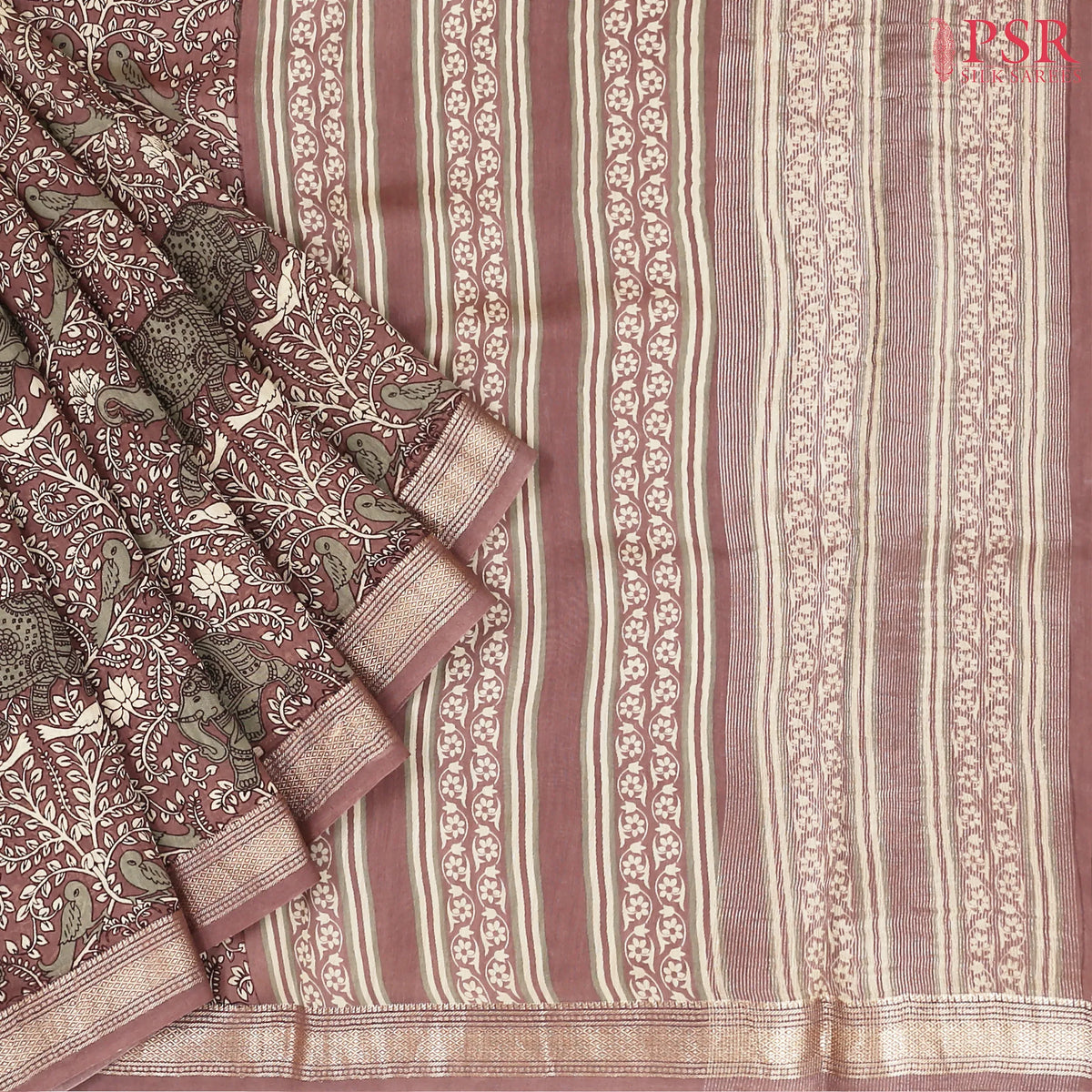 Mauve Taupe Chanderi Silk Cotton Saree