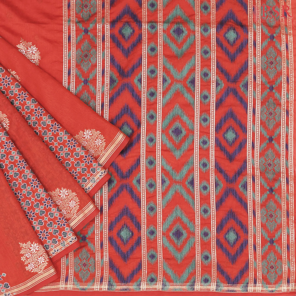 Vermilion Tussar Kadi Saree