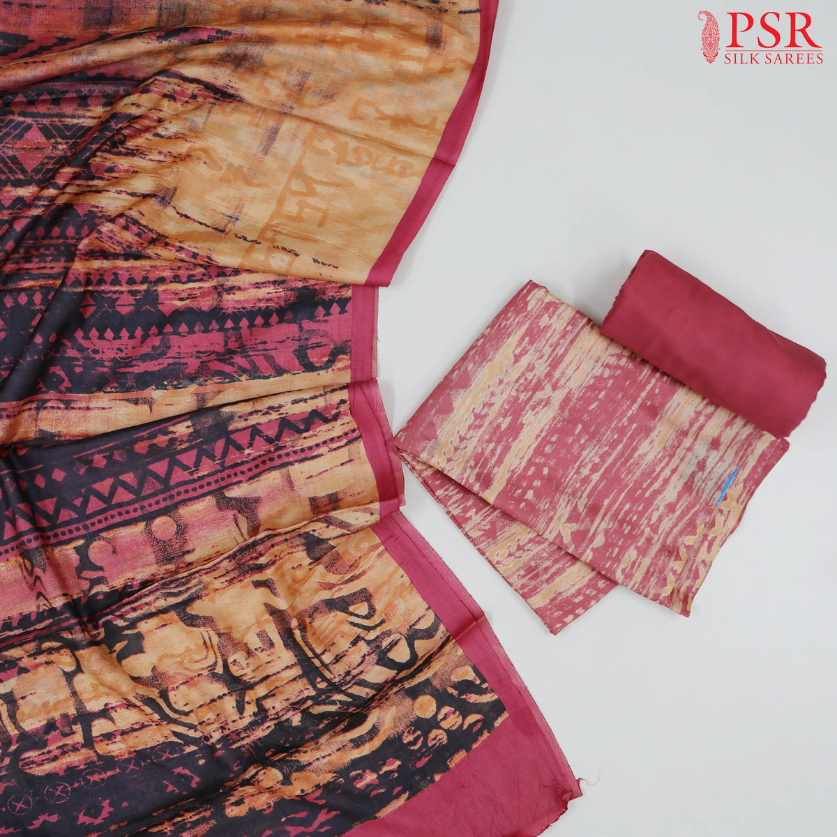 Onion Pink Tussar Silk Dress Material