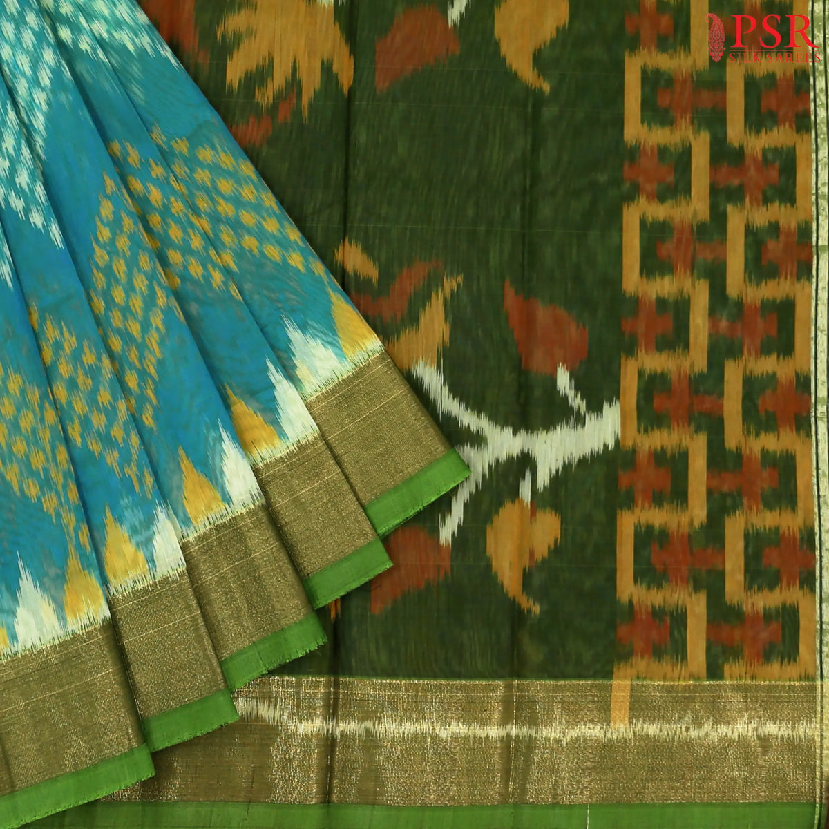 Turquoise Blue Semi Patola Silk Cotton Saree