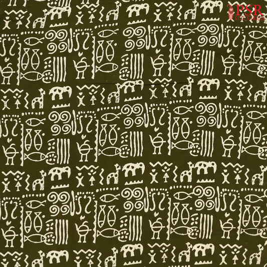 Olive Green Cotton Print Running Material