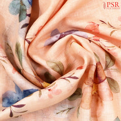 Cantaloupe Peach Linen Saree