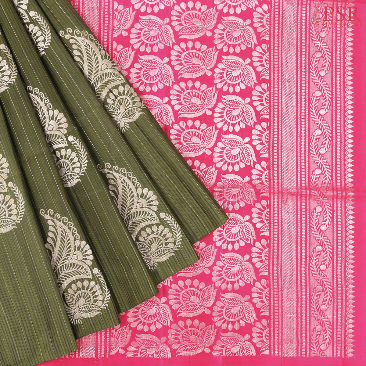 Olive Green Soft Silk Saree