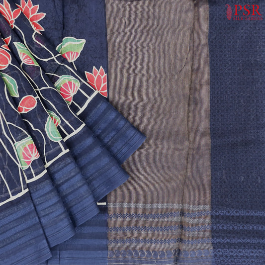 Dark Blue Chanderi Silk Cotton Saree