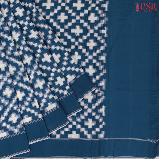 Prussian Blue Ikkat Cotton Saree