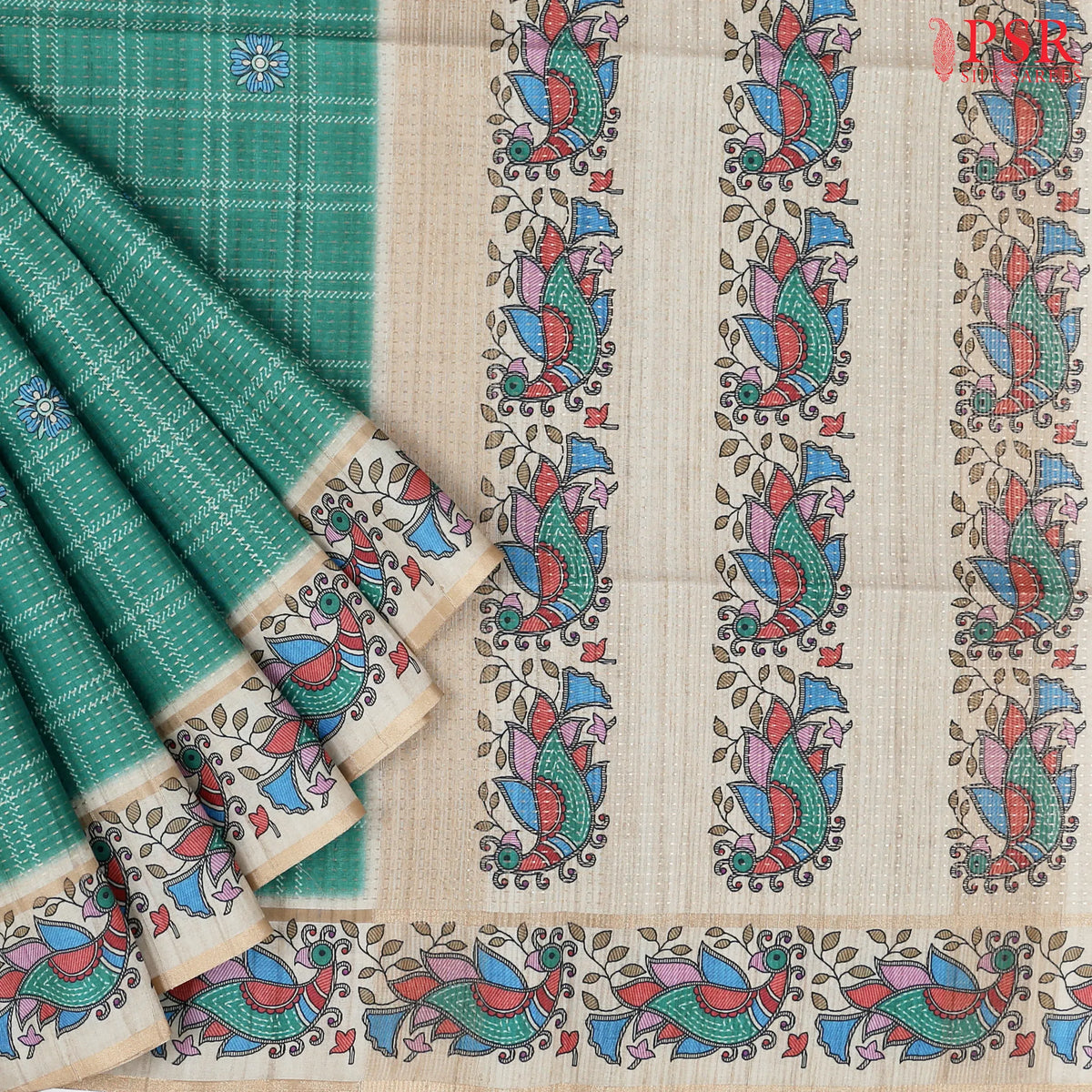 Emerald Green Semi Tussar Saree