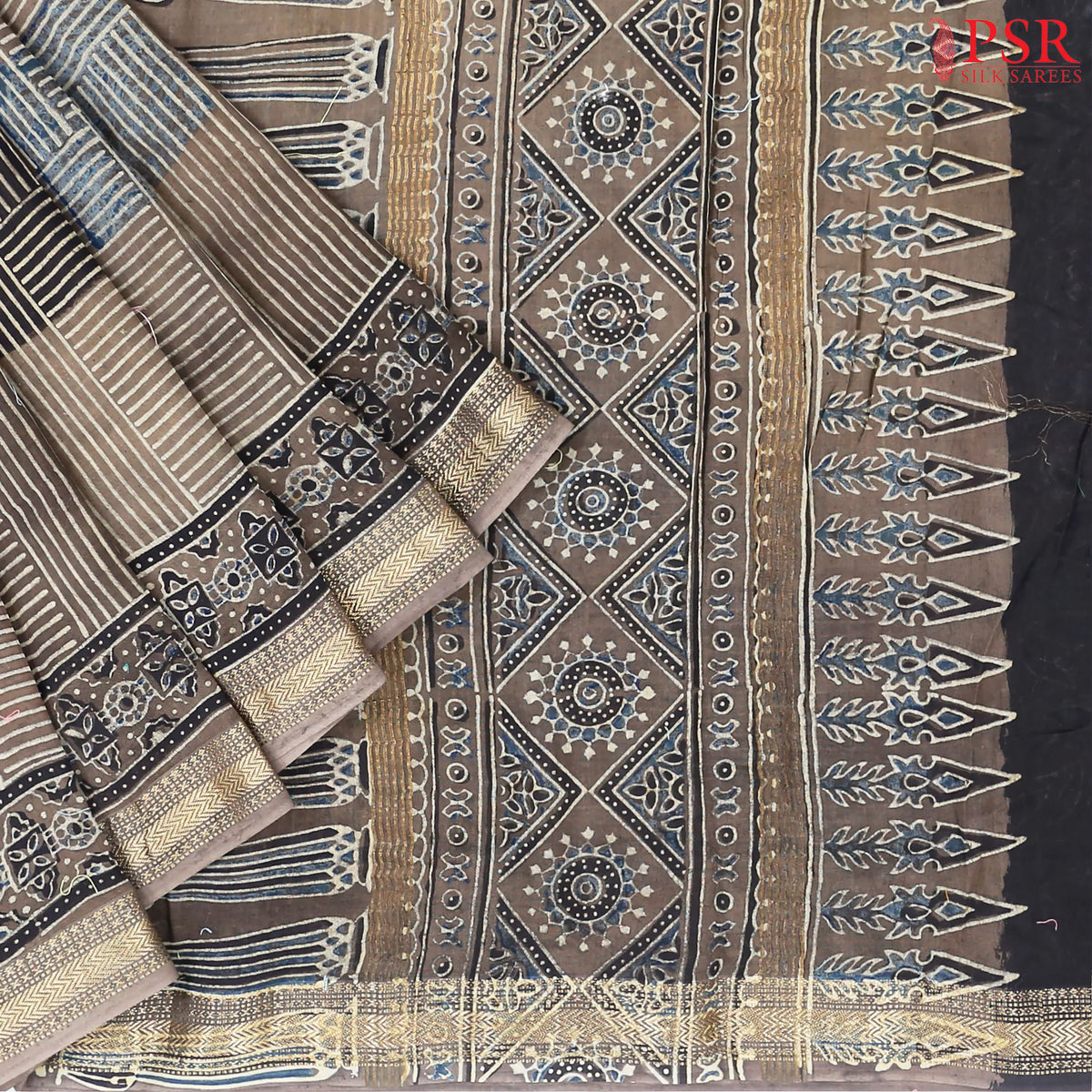 Dark Taupe Jaipur Cotton Printed Saree
