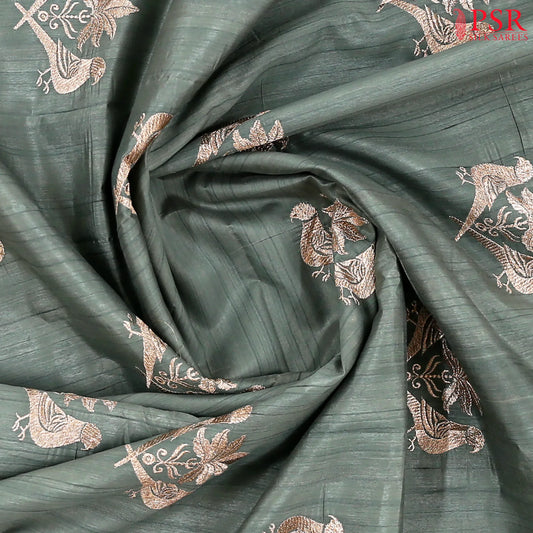 Turquoise Grey Kosa Embroidery Saree