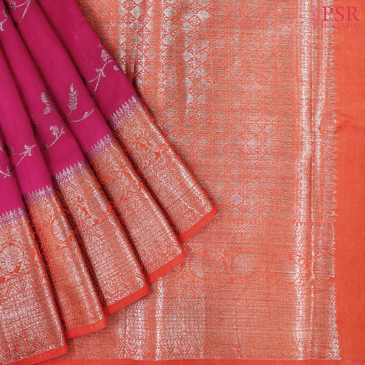 Dark Pink Semi Banaras Saree