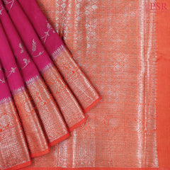 Dark Pink Semi Banaras Saree