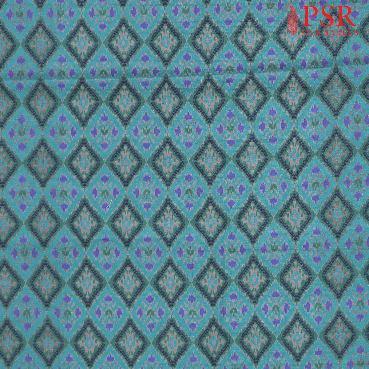 Pine Blue Semi Tassar Ikkat Print Running Material