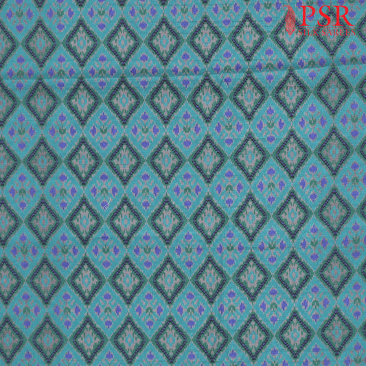 Pine Blue Semi Tassar Ikkat Print Running Material