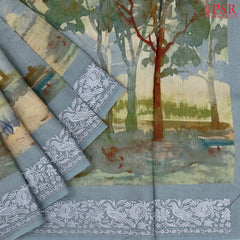 Light Slate Blue Kadhi Tussar Silk Saree