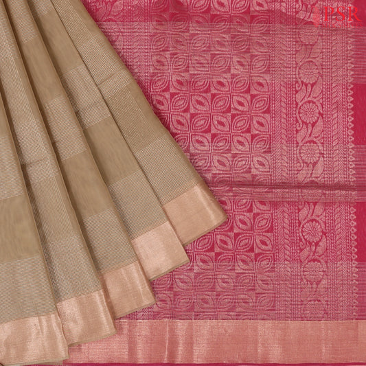 Tussar Beige Silk Cotton Saree