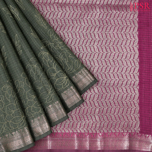 Hunter Green Semi Tussar Embroidery Saree