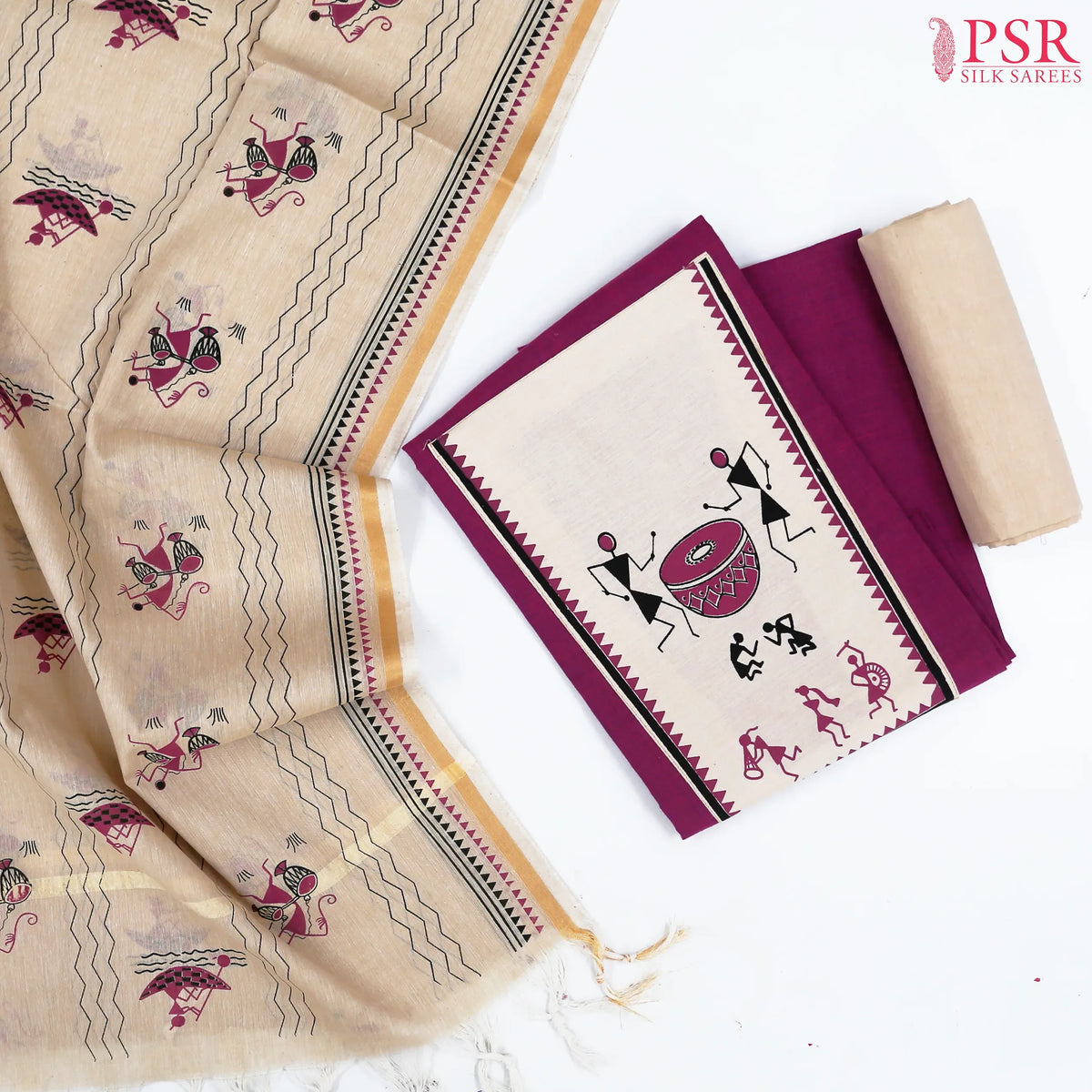 Dark Mulbery Purple Chirala Cotton Dress Material