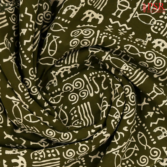 Olive Green Cotton Print Running Material