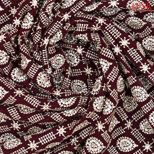Burgundy Georgette Laser Embroidery Saree