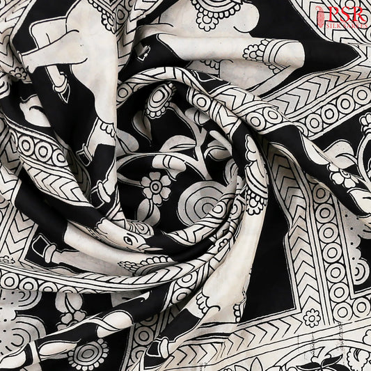 Beige & Black Kalamkari Silk Saree