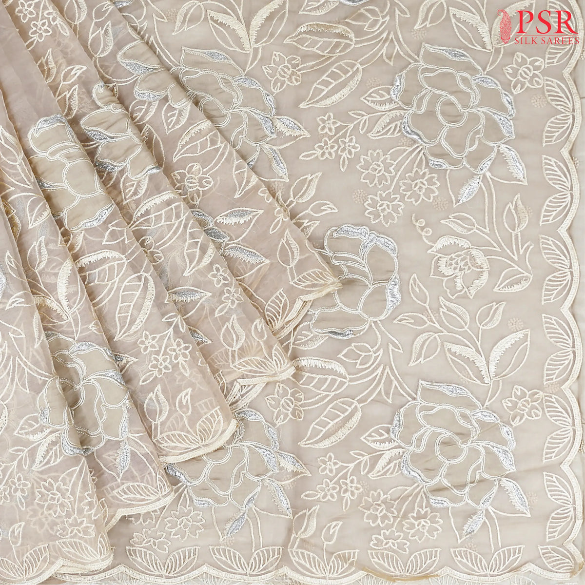 Beige Organza Embroidery Saree