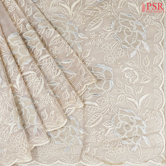 Beige Organza Embroidery Saree
