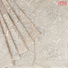 Beige Organza Embroidery Saree