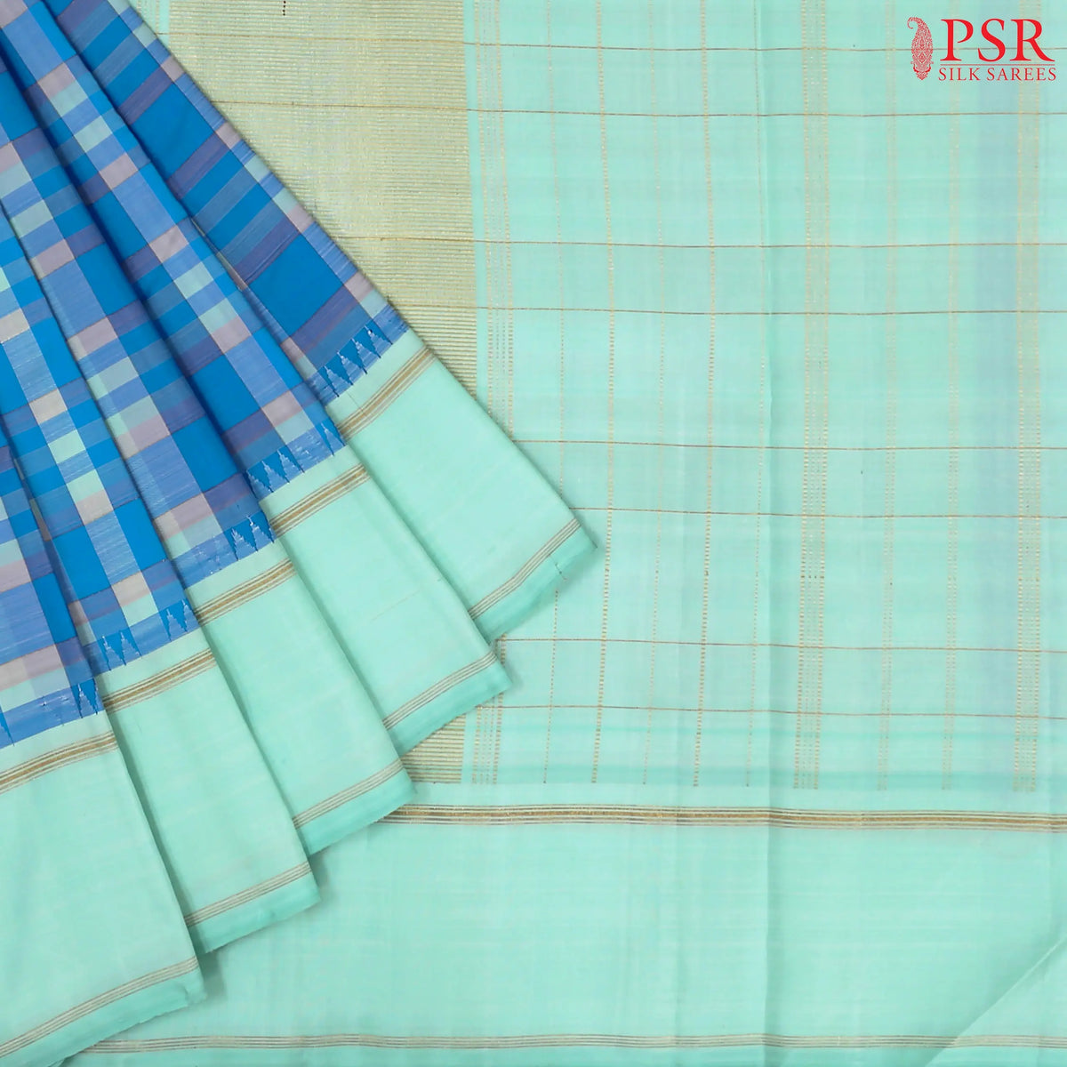Cerulean Blue & Mint Kanchipuram Silk Saree